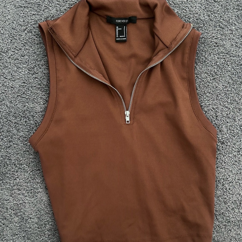 Forever 21 Brown Zip-Up Crop Top